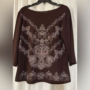 Perceptions Brown, 3/4 lengths sleeves, embellished top. Sz 1X
